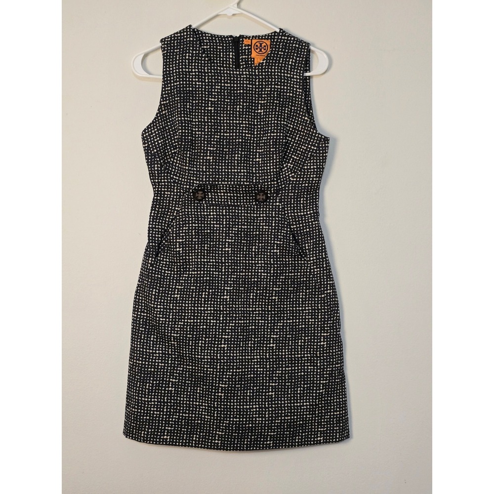 Tory Burch Black and White Patterned Sleeveless Sheath Dress